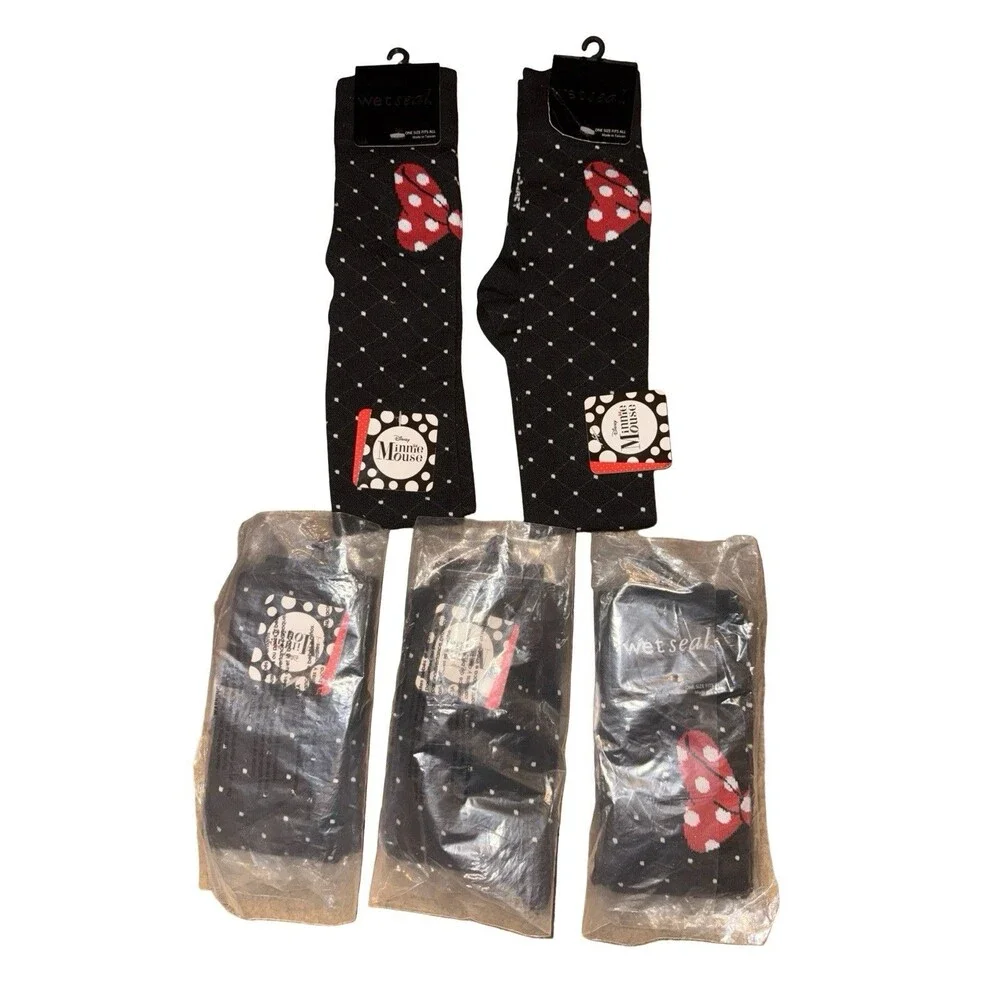 Disney Minnie Mouse Knee High Socks Lot 5 Black Polka Dot Bow Womens One Size